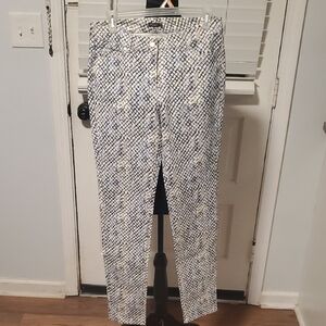 J. McLaughlin Cream and Navy Patterned Slim Jeans